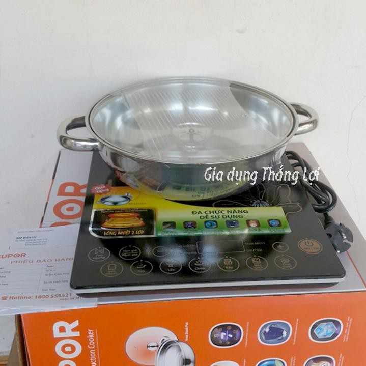 Bếp từ cảm ứng Supor SDHCB45VN-210, 2100W, kèm nồi ăn lẩu inox, bếp điện từ đơn mặt kính cường lực chữ Tiếng Việt