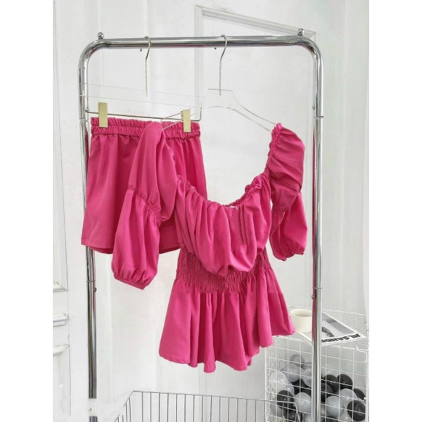 SET ÁO TRỄ VAI BO EO THUN + SHORT 3M