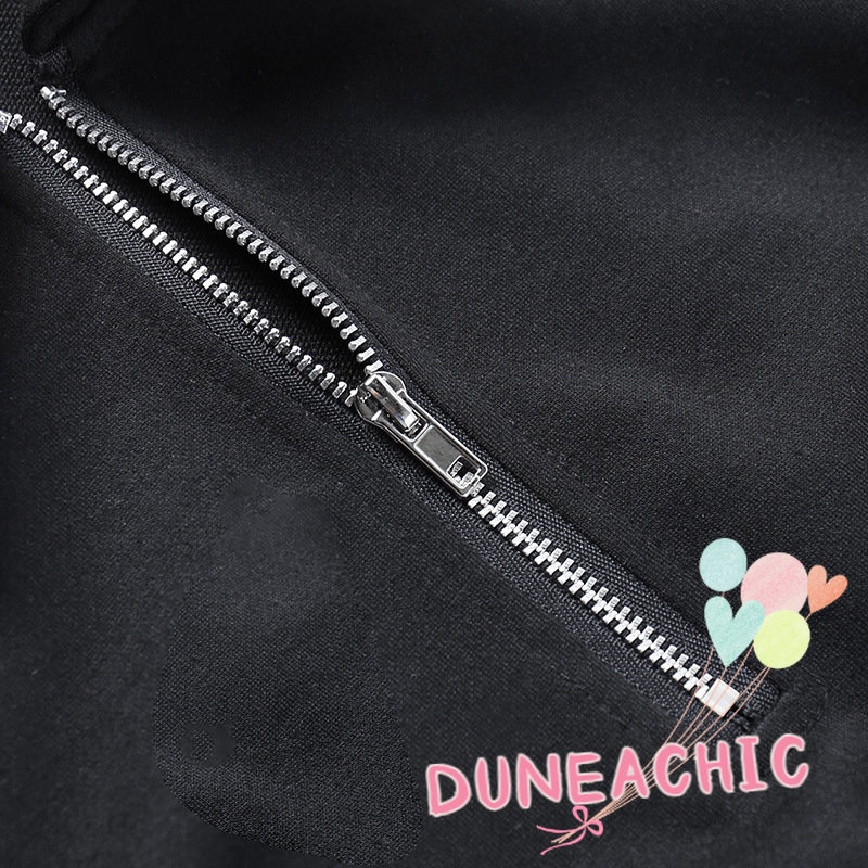 DUNEA Đầm Ngắn Tay Cổ Polo Phối Khóa Kéo Thời Trang Cho Nữ