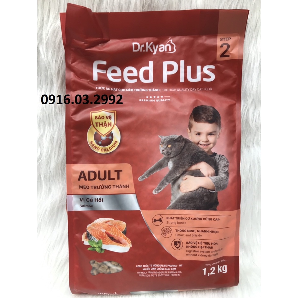 Thức ăn cho mèo Feed Plus 1,2kg, Thức ăn hạt khô cho mèo bảo vệ thận