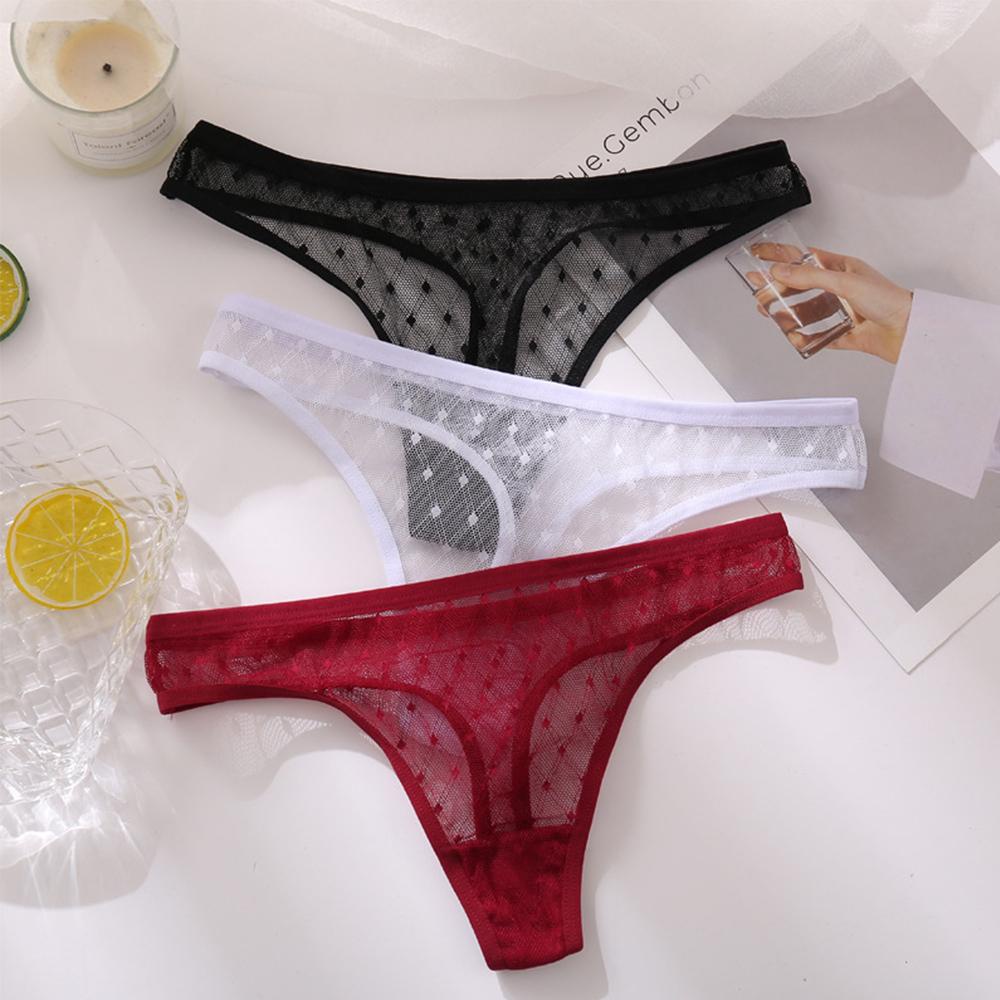 Quần Lót Ren Chữ T Lưng Thấp Họa Tiết Chấm Bi Quyến Rũ Cho Nữ