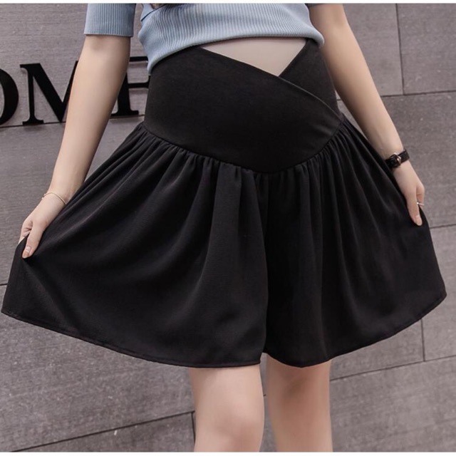 Quân short voan ống rộng giả váy mùa hè cho bà bầu💋hàng quảng châu( sẵn màu đen đủ size)