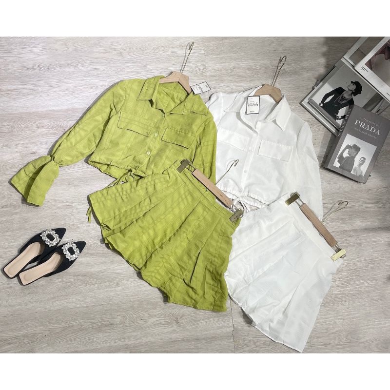 Set váy croptop xốp tiểu thư tay xoè xinh xắn.Bộ đồ nữ Áo sơ mi túi phối chân váy ngắn dễ thương 😍