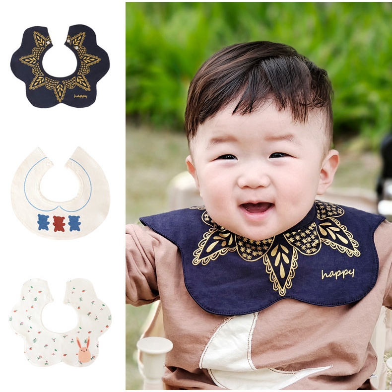 Bộ 3 Yếm Ăn Cotton Chống Thấm Nước Thêu Họa Tiết Xinh Xắn Tiện Dụng Cho Bé Sơ Sinh 2359