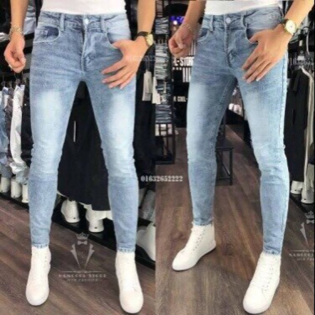 QUẦN JEAN NAM XANH TRƠN CO GIÃN DÁNG ÔM BODY CAO CẤP  MÀU CỰC ĐẸP