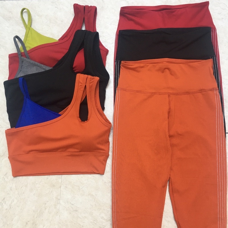 Bộ dài ôm chạy chỉ sọc bra lệch vai tập gym yoga nữ