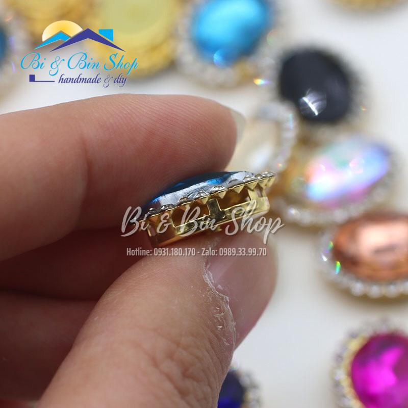 10 Viên Đá Đế Oval Viền Xoàn 10x14mm Đính Kết Trang Phục Thời Trang, Trang Trí Vương Miện - Bi &amp; Bin Shop