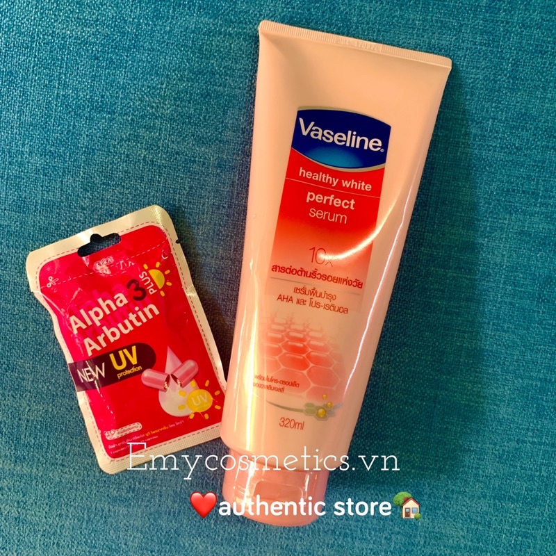 Combo vaseline 10x tuýp lớn 320ml và vĩ kích trắng alpha arbutin new loại vĩ 10 viên trắng da thái lan