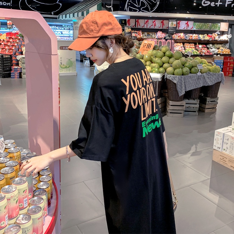 Đầm Suông Thun Tay Ngắn Dáng Rộng In News Đơn Giản  Chất Cotton Mềm Mát Tới 75kg Phong Cách  Trẻ TrungTTDS0476