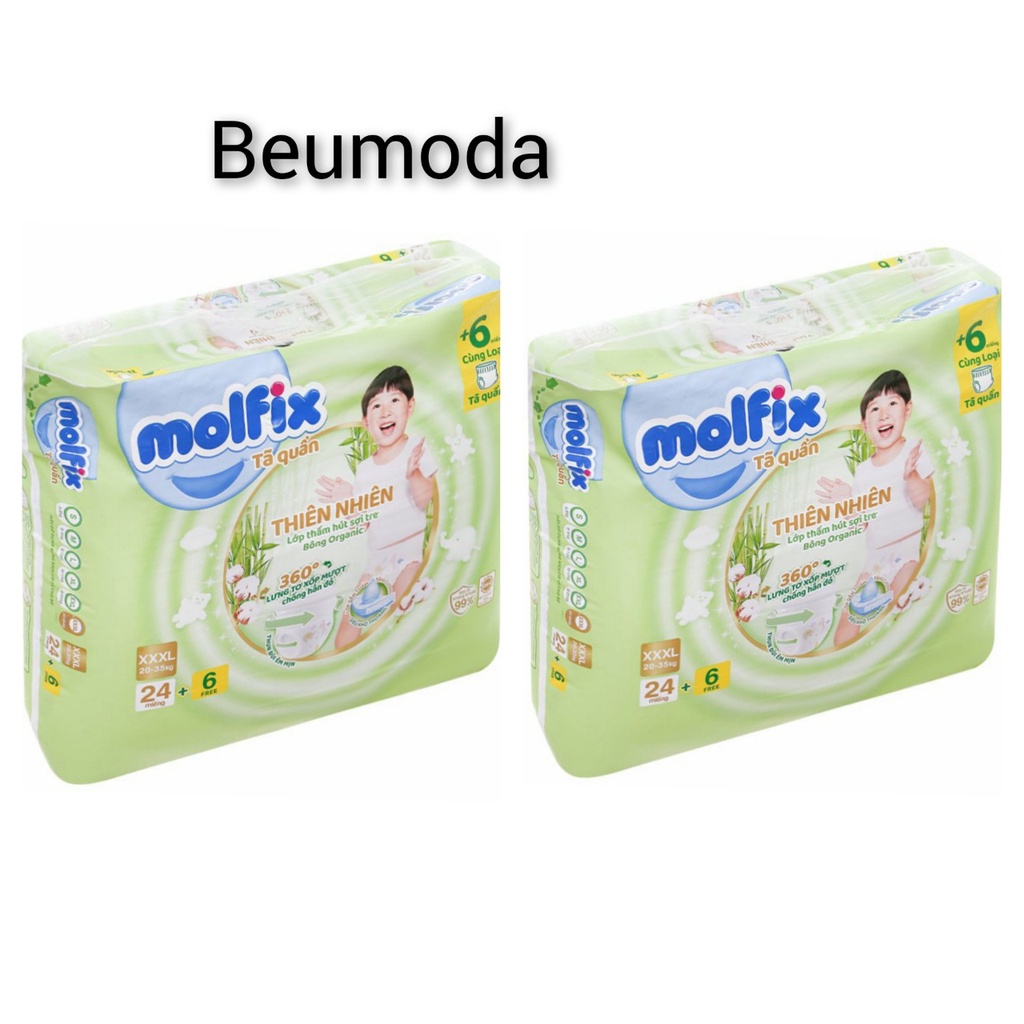 Combo 2 gói tã quần Molfix bông organic tự nhiên size XXXL24 tặng 6 ( 18-35kg )