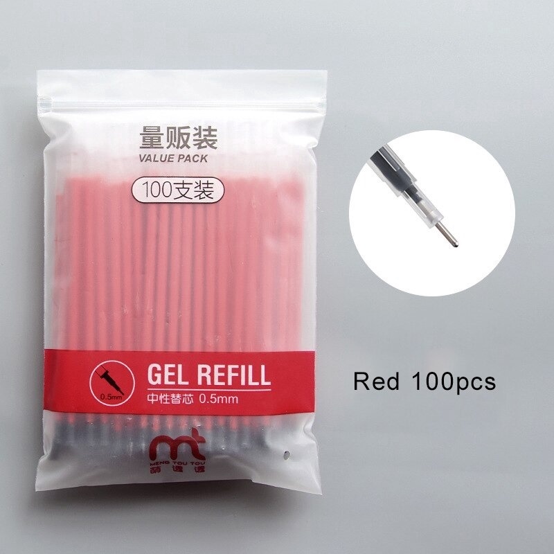 Gói 100 ruột bút mực gel 0.5mm màu đỏ/đen/xanh dương dành cho bút bi dùng trong văn phòng/học sinh