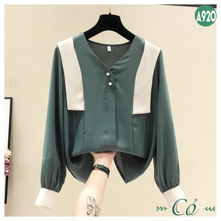Áo sơ mi cổ tim phối màu - A920