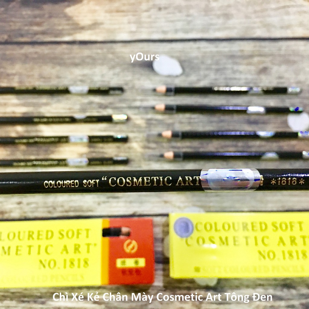 [1 Hộp Đen] Chì Xé Kẻ Chân Mày Cosmetic Art Eyebrow Pencil Màu Đen 2 Tem 1818 No.1