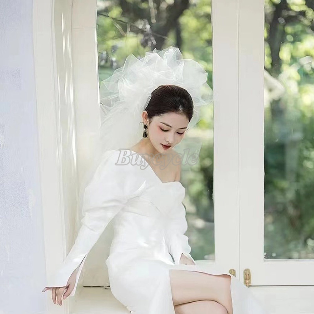 Khăn Quấn Tóc Bằng Sợi Xù Phối Lưới Thời Trang Dành Cho Cô Dâu