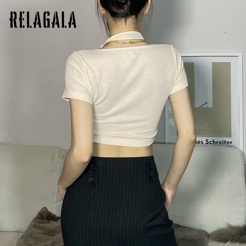 Áo Croptop Tay Ngắn Màu Trơn Dáng Ôm Thời Trang Cho Nữ