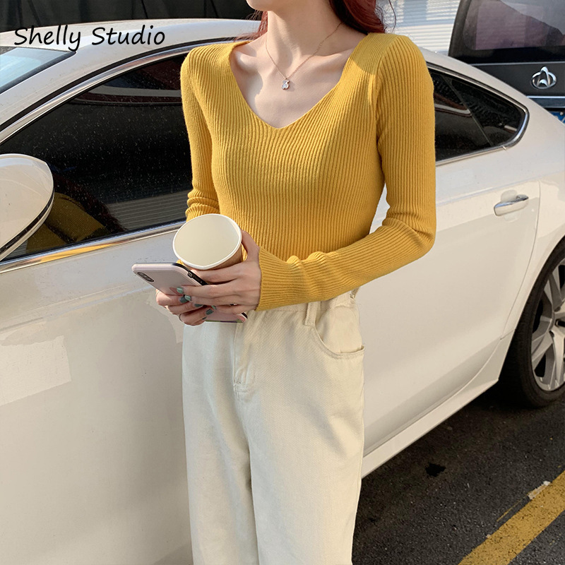 [Mã FASHIONCB732 hoàn 15% tối đa 30K xu 99K] Áo sweater dệt kim dài tay ôm dáng màu trơn thanh lịch cho nữ | BigBuy360 - bigbuy360.vn
