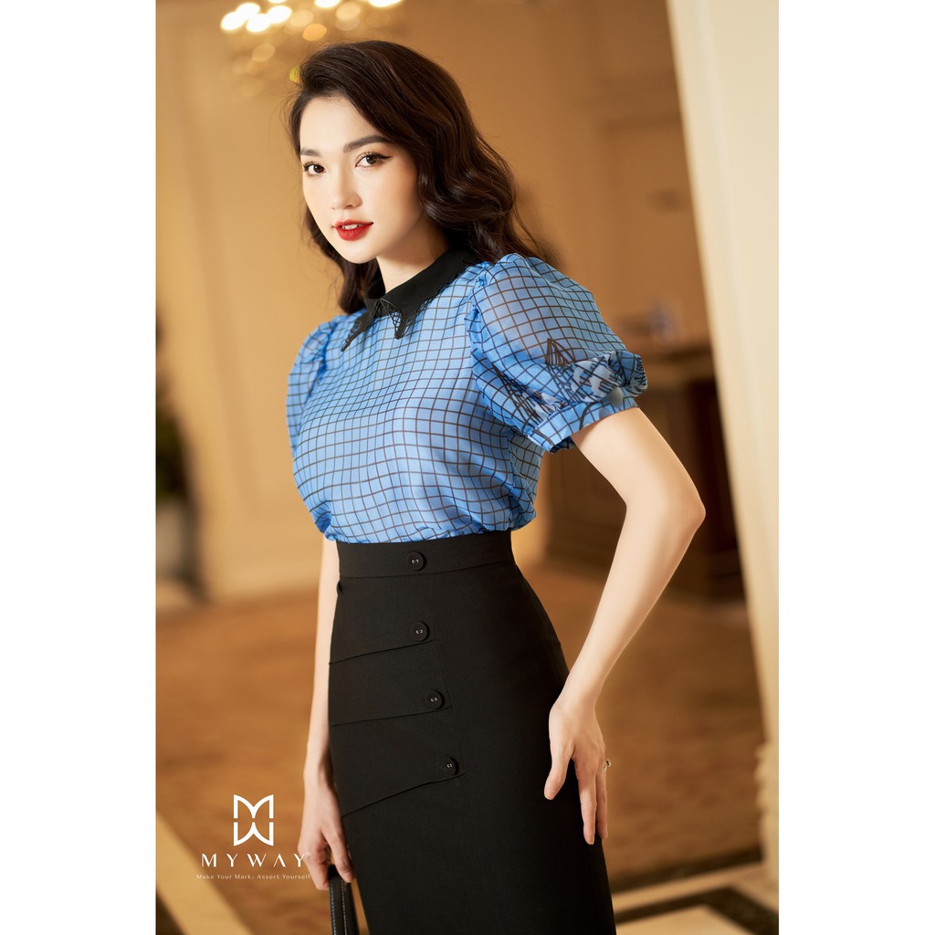 Áo Sơ Mi Nữ MY WAY Ngắn Tay Họa Tiết Kẻ Sang Trọng 2MA0508 (HT0)