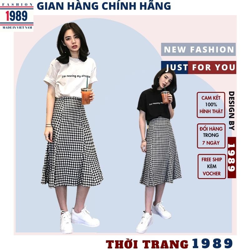 set áo và chân váy 🌺váy nữ hàn quốc xinh dễ thương DEJU áo kèm chân váy kẻ caro ,ulzzang ,TIỆM 1989