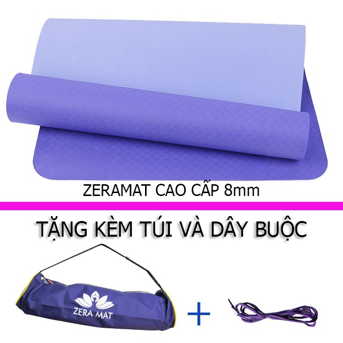 Thảm Tập Yoga TPE 2 lớp 8mm Cao Cấp + Tặng Kèm Túi Đựng và Dây Buộc Thảm Combo