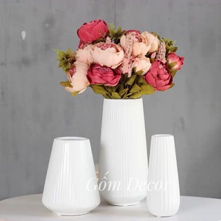 Bộ 3 Lọ Hoa - Bình Hoa Trang Trí Decor - Gốm Sứ Bát Tràng