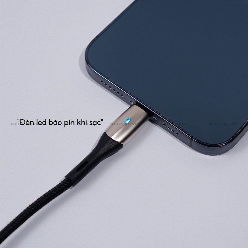 Cáp Sạc Nhanh Có Đèn Led Baseus Horizontal 2.4a Dây Bện Nylon Độ Dài 1m/2m Cho 6 6s 7 Plus 8 Plus Xs Max Xr