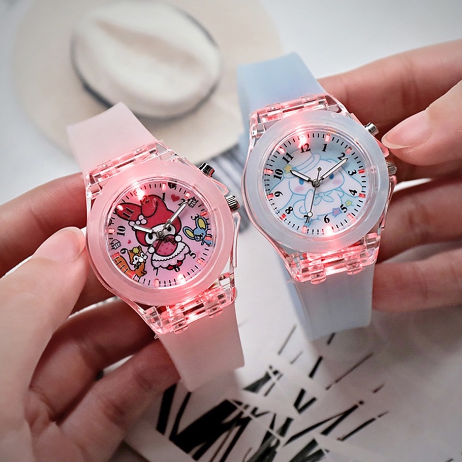 Đồng Hồ Đeo Tay Phát Sáng Hình Hoạt Hình Disney Stellalou Linabell Melody Hello Kitty Nhiều Màu Cho Trẻ Em