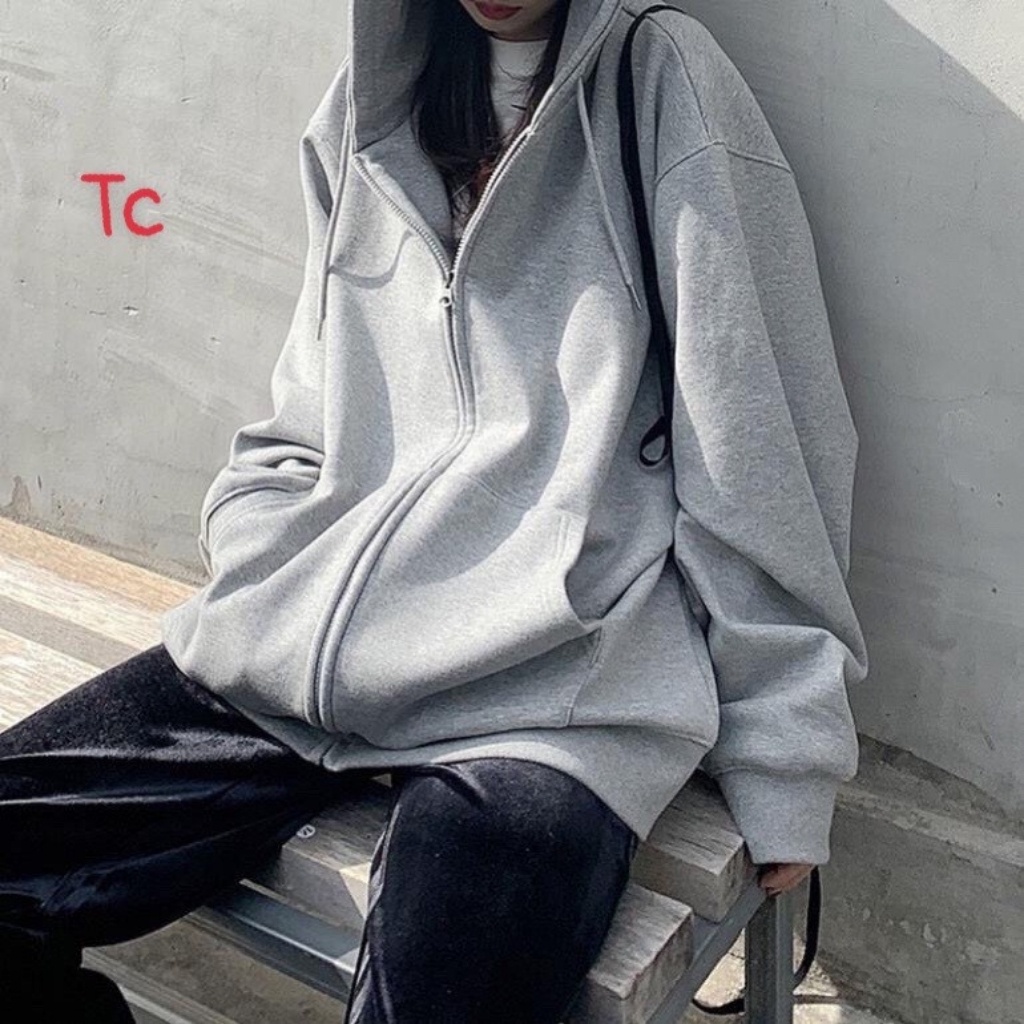Áo hoodie nữ form rộng trơn có dây kéo mũ thời trang unisex | BigBuy360 - bigbuy360.vn