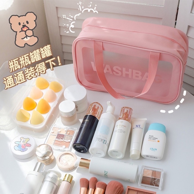 Túi Đựng Mỹ Phẩm Đồ Trang Điểm Du Lịch Sét 3 Trong Suốt WASHBAG Nhiều Kích Thước Màu Hồng Chống Thấm Nước