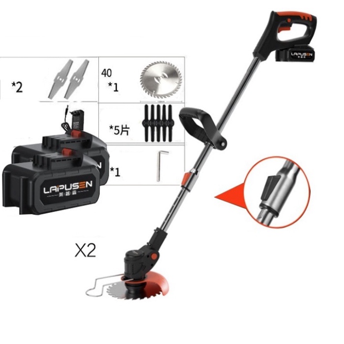 Máy cắt cỏ cầm tay không dây sử dụng pin chính hãng LAPUSEN 2 PIN Tặng 8 lưỡi cưa