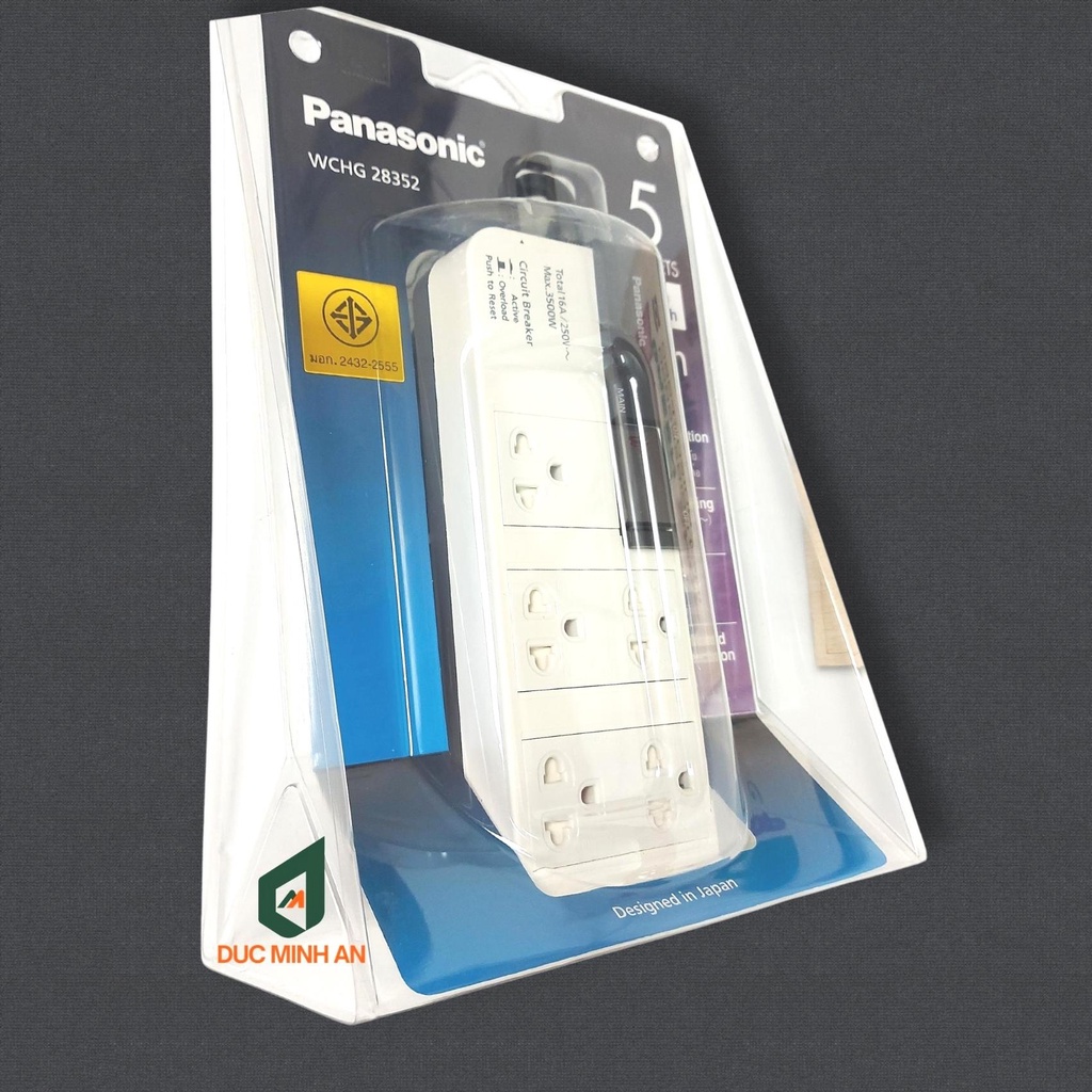 Ổ cắm điện Panasonic có dây kéo dài công suất lớn 3500W, chiều dài dây 3m, hàng chính hãng xuất xứ Thái Lan
