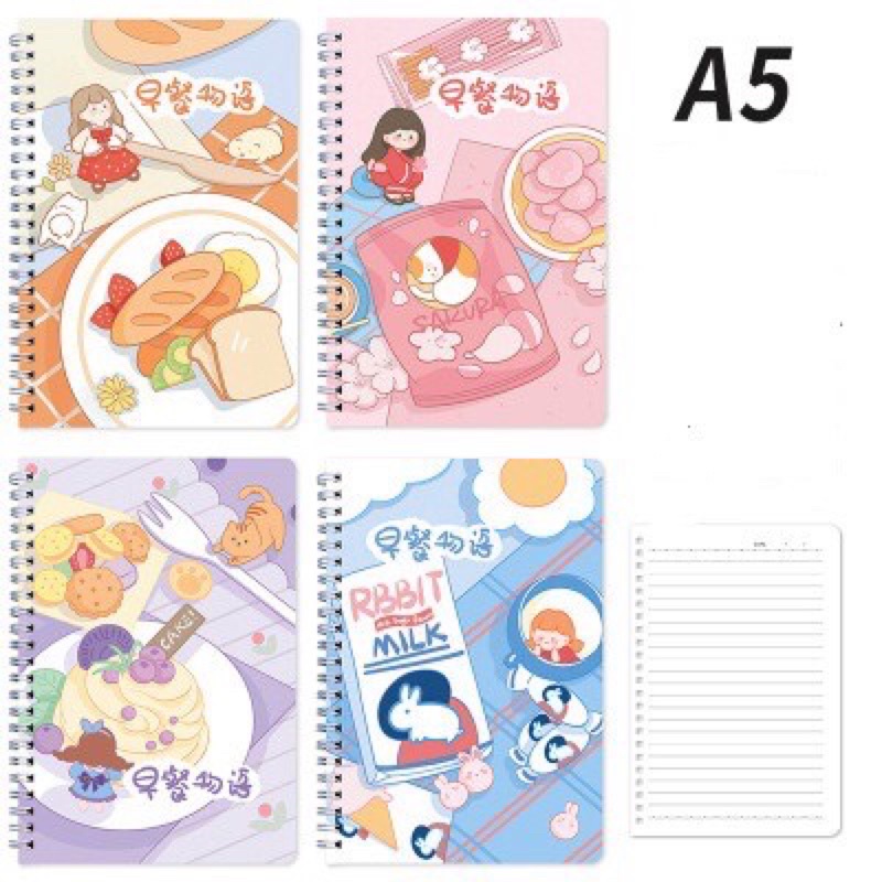 Sổ tay lò xo kẻ ngang A5 hình cô bé và bánh, 120 trang, kích thước 21x14cm