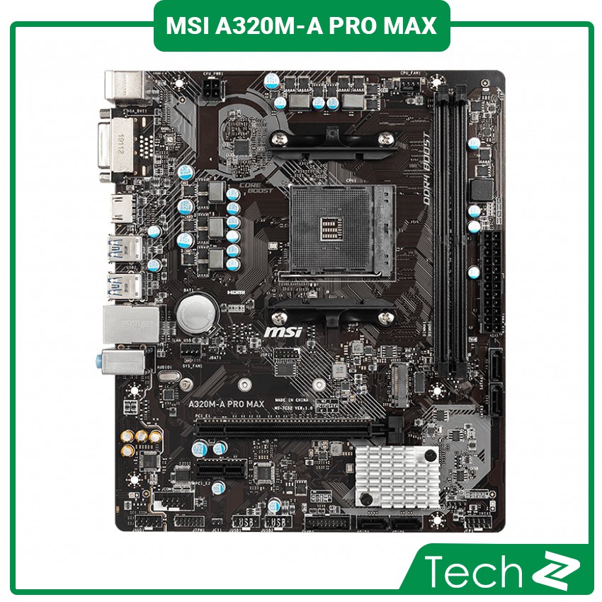 Bo mạch chủ MSI A320M-A PRO MAX (AMD A320, Socket AM4, m-ATX, 2 khe RAM DDR4)