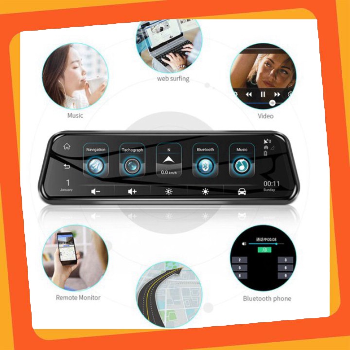 Camera hành trình gương cao cấp Phisung H58 tích hợp 4G, Wifi, GPS, màn hình 10 inch S1