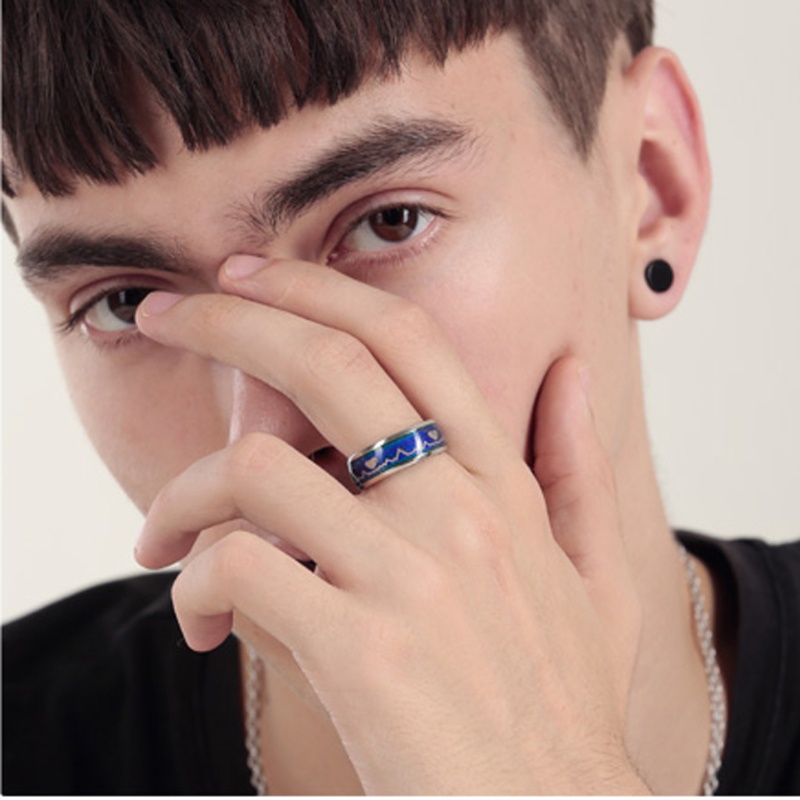 Nhẫn Hình Nhịp Tim Thay Đổi Màu Sắc Theo Nhiệt Độ Thời Trang Cho Cặp Đôi