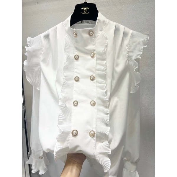 Áo sơ mi thô mềm bèo dập ly  2 hàng khuy ngọc