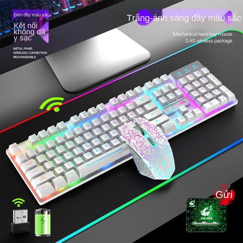 Bộ bàn phím và chuột sạc không dây Free Wolf điều khiển phát sáng máy tính để Cảm thấy xách tay đồ | BigBuy360 - bigbuy360.vn