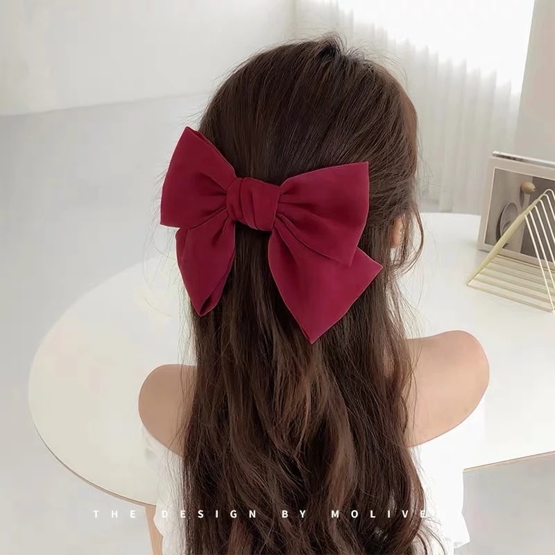 Kẹp Tóc Nơ Lớn Bằng Vải Satin Dễ Thương Thời Trang Cho Nữ