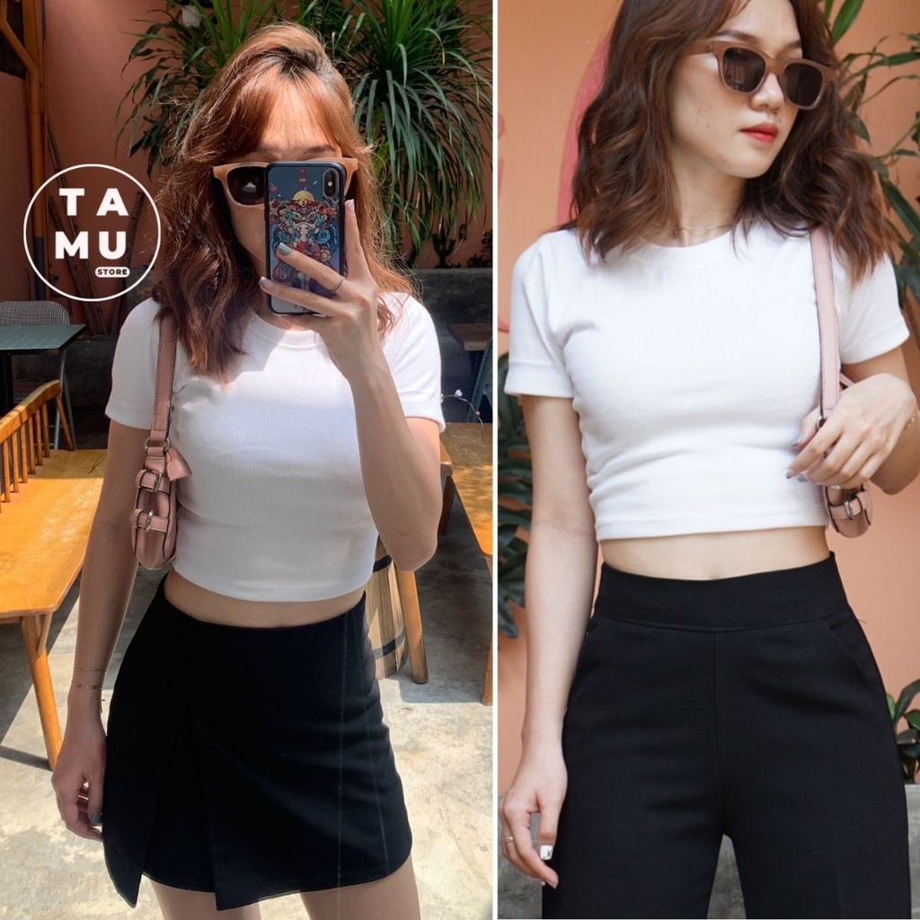 Áo croptop nữ ôm body chất vải cotton dày dặn thoáng mát