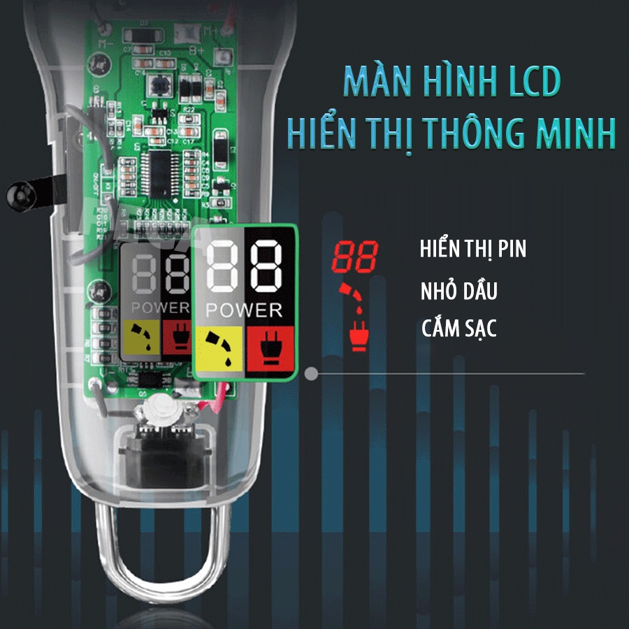 Tông đơ cắt tóc chuyên nghiệp Kemei KM-NG108 màn hình LCD công suất mạnh 5W sạc nhanh USB pin trâu 3h - chính hãng