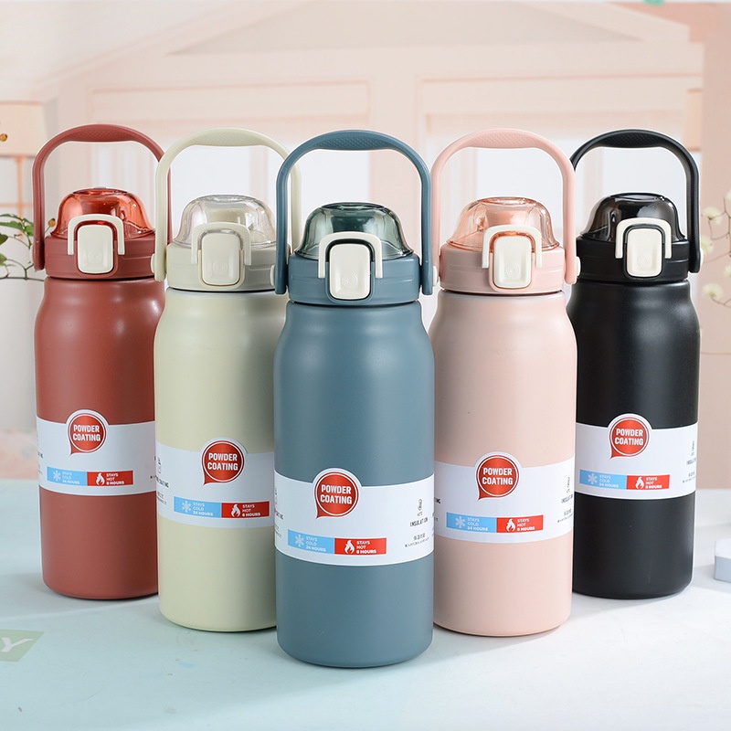 Bình Nước Giữ Nhiệt Dung Tích Lớn 1300Ml Bằng Thép Không Gỉ Kèm Ống Hút