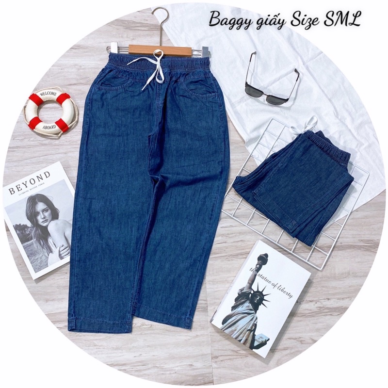 quần jean baggy lưng thun vãi giấy