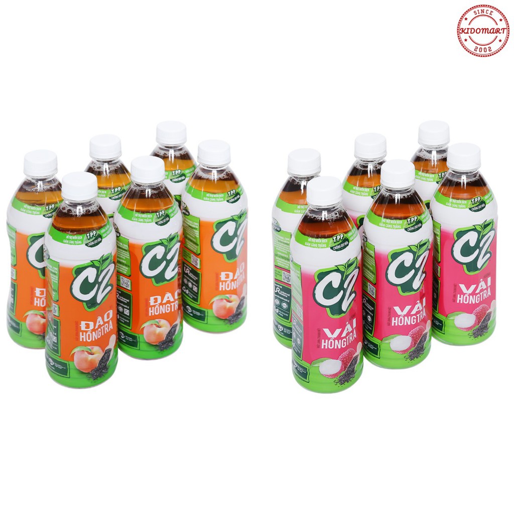 Lốc 6 Chai Trà C2 Hương Vải / Đào Hồng Trà / Dâu Anh Đào 455ml