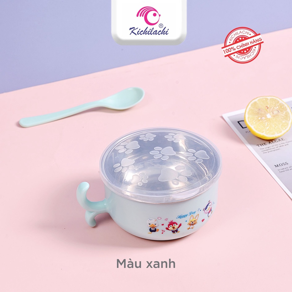 Bát Ăn Dặm M9015 Giữ Nhiệt Kichilachi , Bát Inox 2 Lớp Chống Nóng Cho Bé