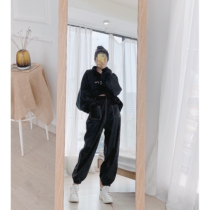 Quần joggers Kaki viền, túi trước