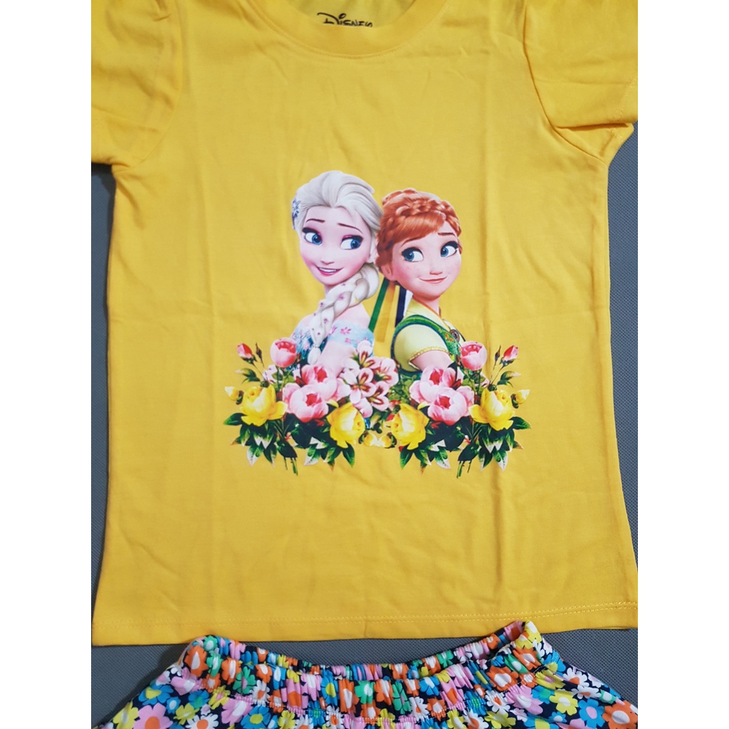 Bộ áo thun cotton váy quần công chúa elsa cho bé gái
