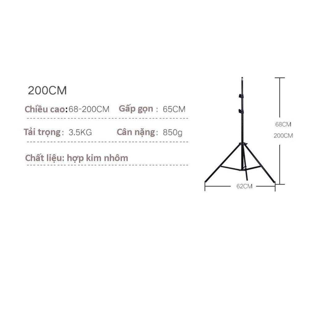 Chân đèn studio đa năng dùng chụp ảnh, quay phim, livestream cao 2 mét,tùy chỉnh độ cao