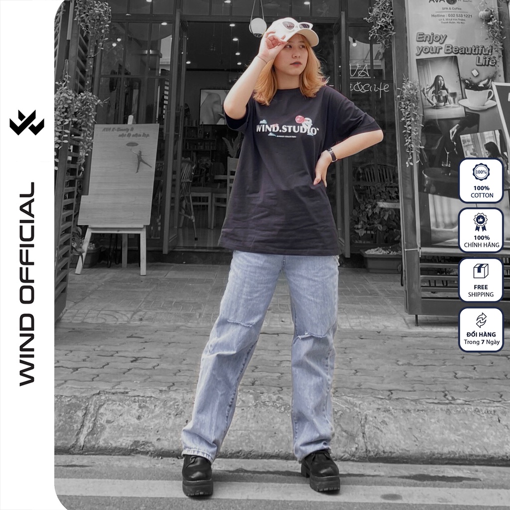 Áo thun tay lỡ form rộng WIND phông unisex 65% Shark nam nữ oversize ulzzang