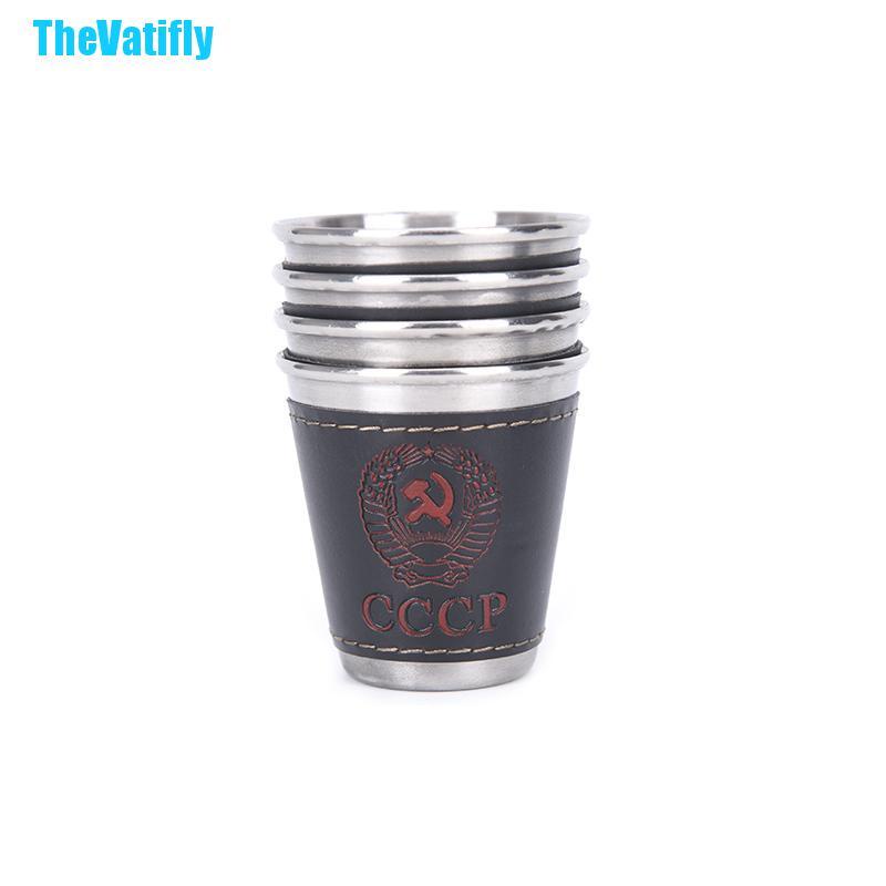 Bộ 4 cốc uống rượu 70ml bằng thép không gỉ tiện dụng khi đi cắm trại kèm túi đựng cốc bằng da PU