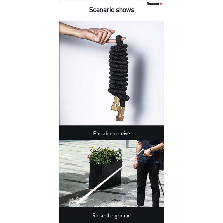 Bộ dây và vòi tăng áp lực nước dùng rửa xe, tưới cây Baseus Simple Life Car Wash Spray Nozzle
