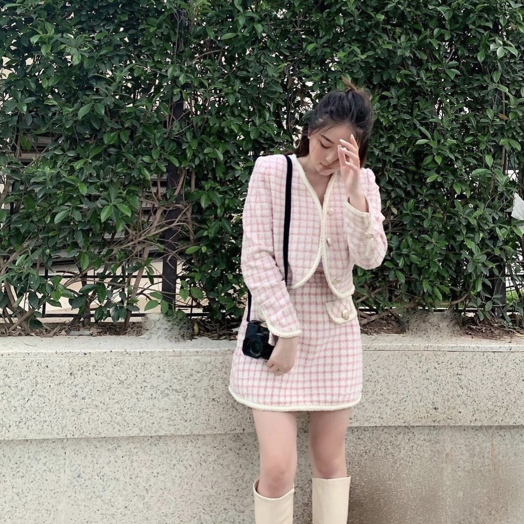 Áo khoác tweed croptop hồng tingoan ROSIE SAKURA JACKET/PK